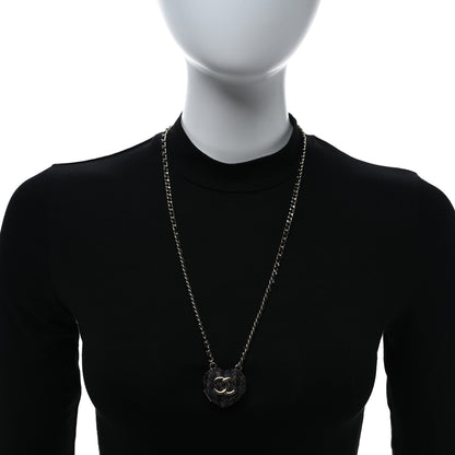 Chanel Lambskin Tweed CC Locket Pendant Necklace Grey Blue Black Gold 3 of 4