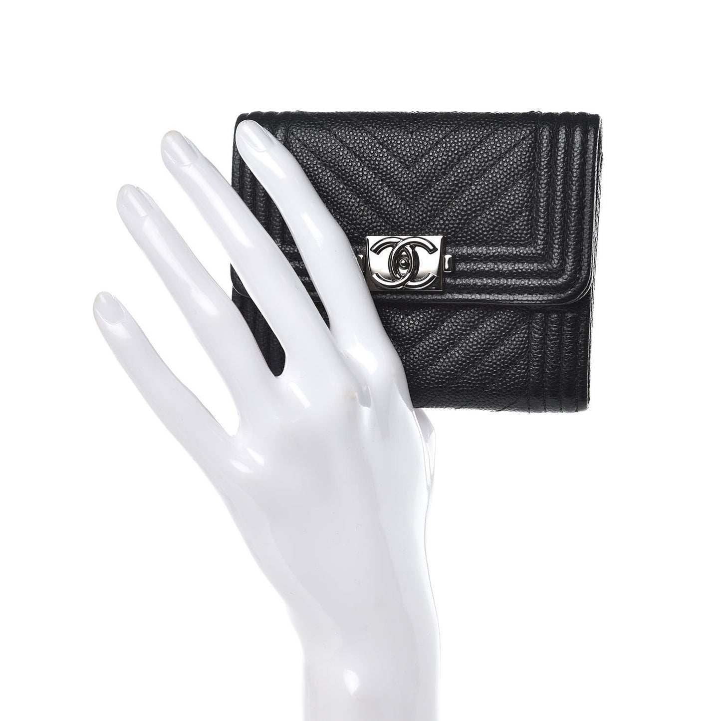 Caviar Chevron Quilted Boy Card Holder Wallet Black