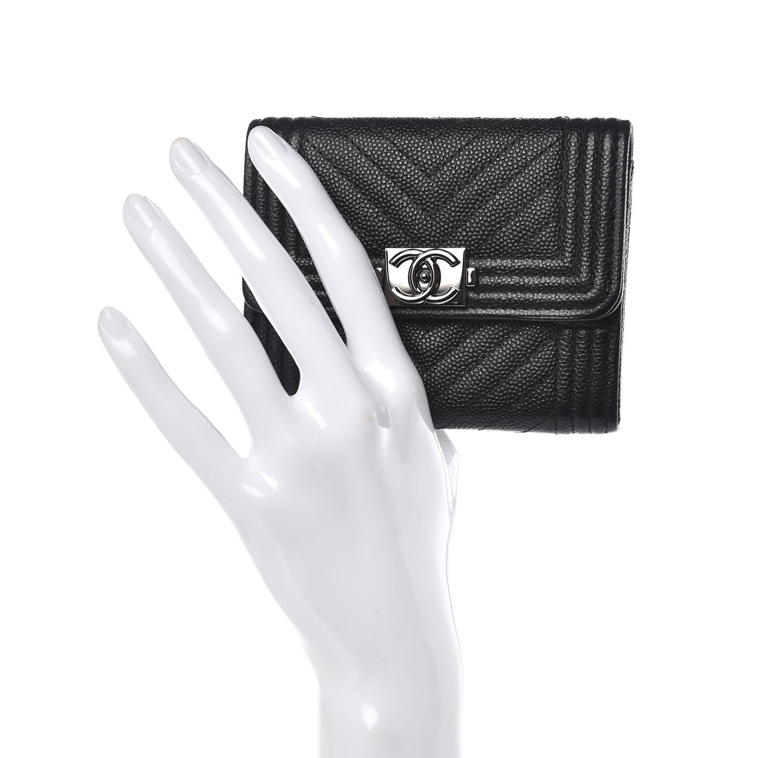 Chanel Caviar Chevron Quilted Boy Card Holder Wallet Black 2 of 8