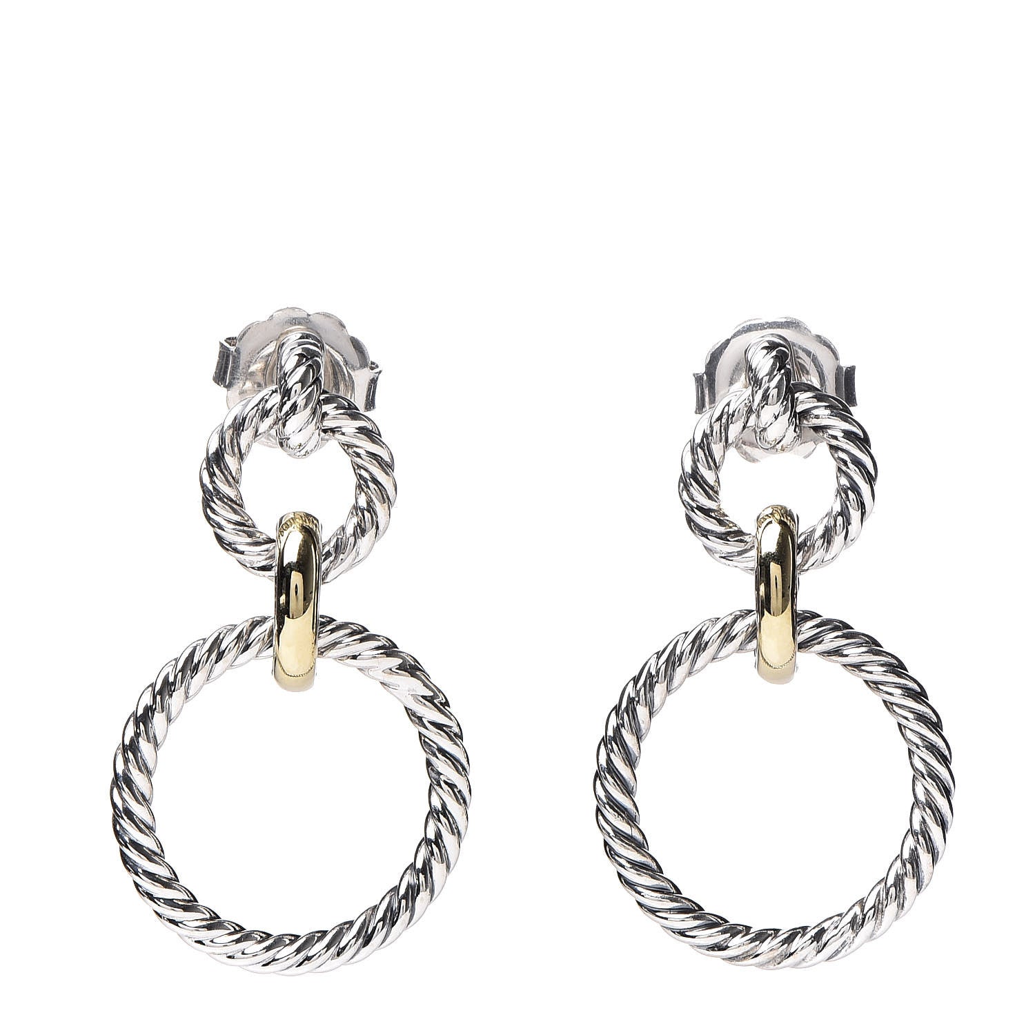 David Yurman Sterling Silver 18K Yellow Gold Cable Classics Doorknocker Earrings 1 of 6