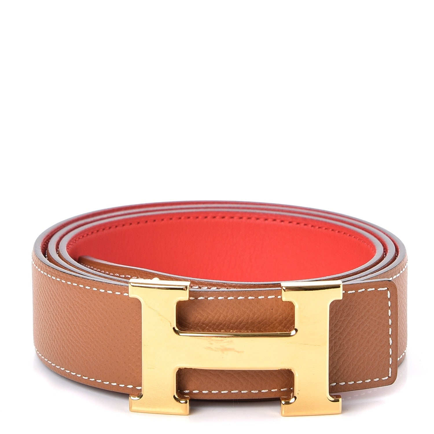 Hermes Epsom Swift 32mm H Belt 95 Gold Capucine 1 of 7