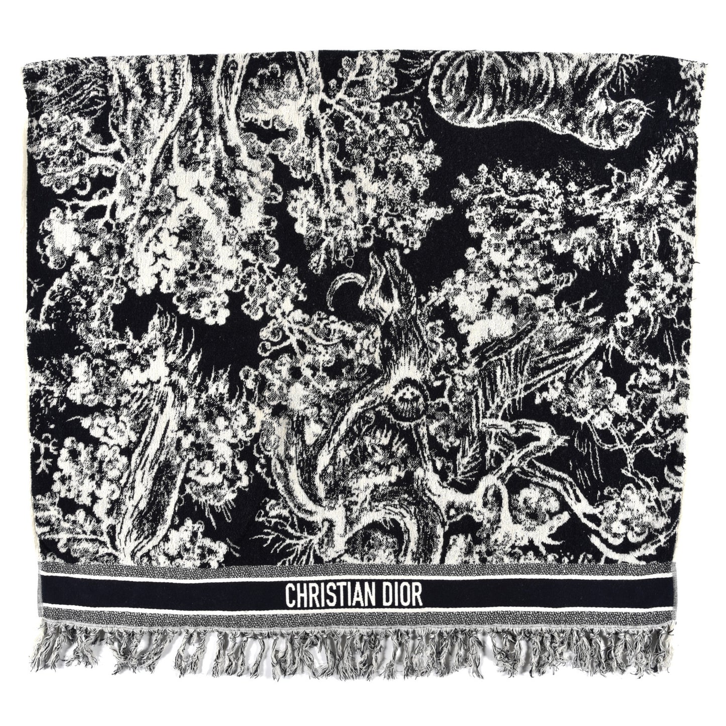 Cotton Toile De Jouy Reverse Towel Black Ivory
