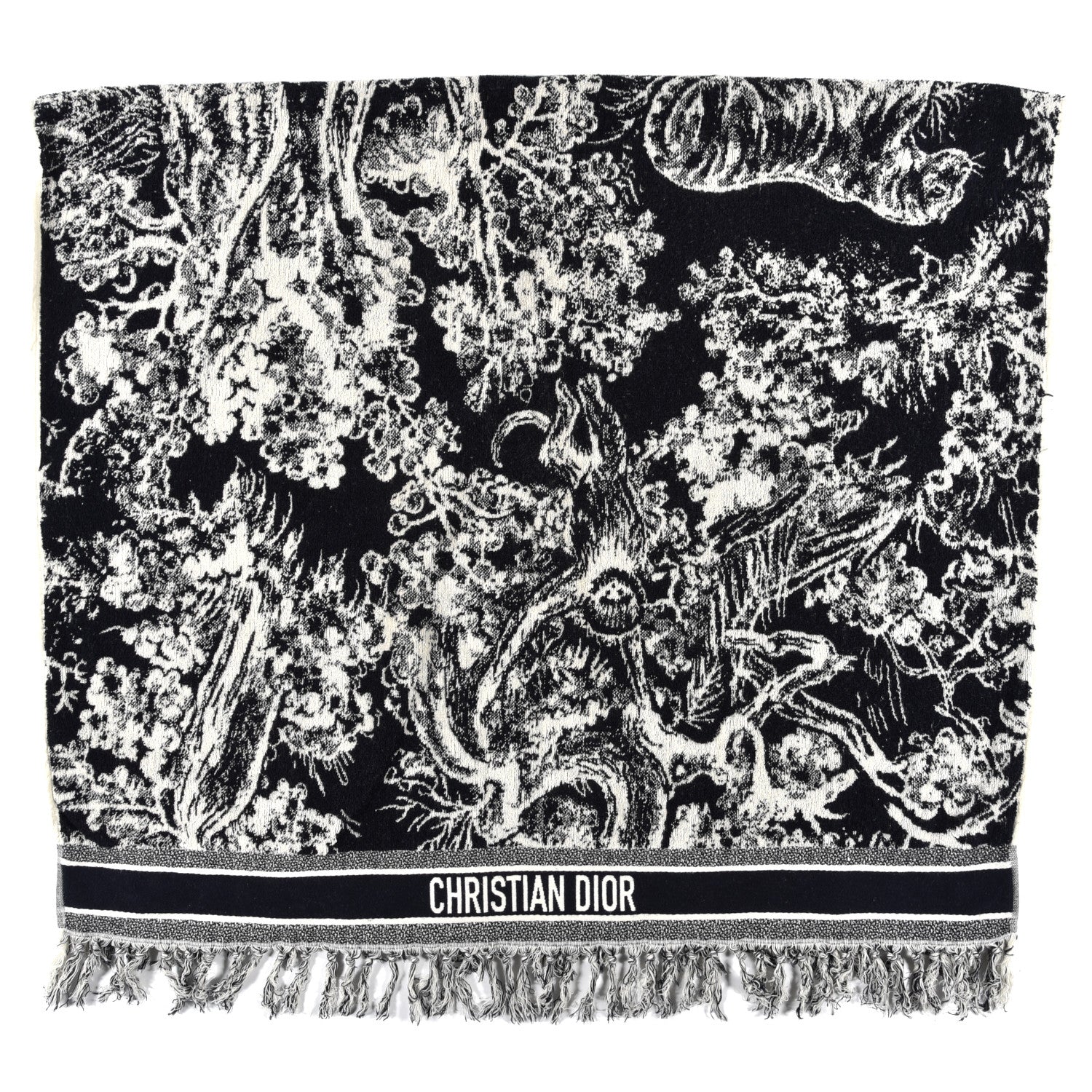 Christian Dior Cotton Toile De Jouy Reverse Towel Black Ivory 1 of 3