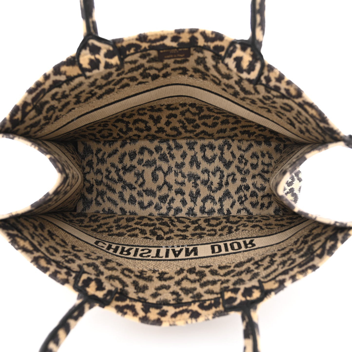 Canvas Mizza Embroidered Large Leopard Book Tote Beige