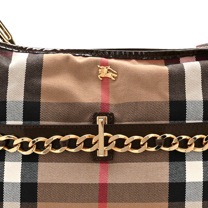 Burberry Patent House Check Chain Hobo Brown 14 of 19