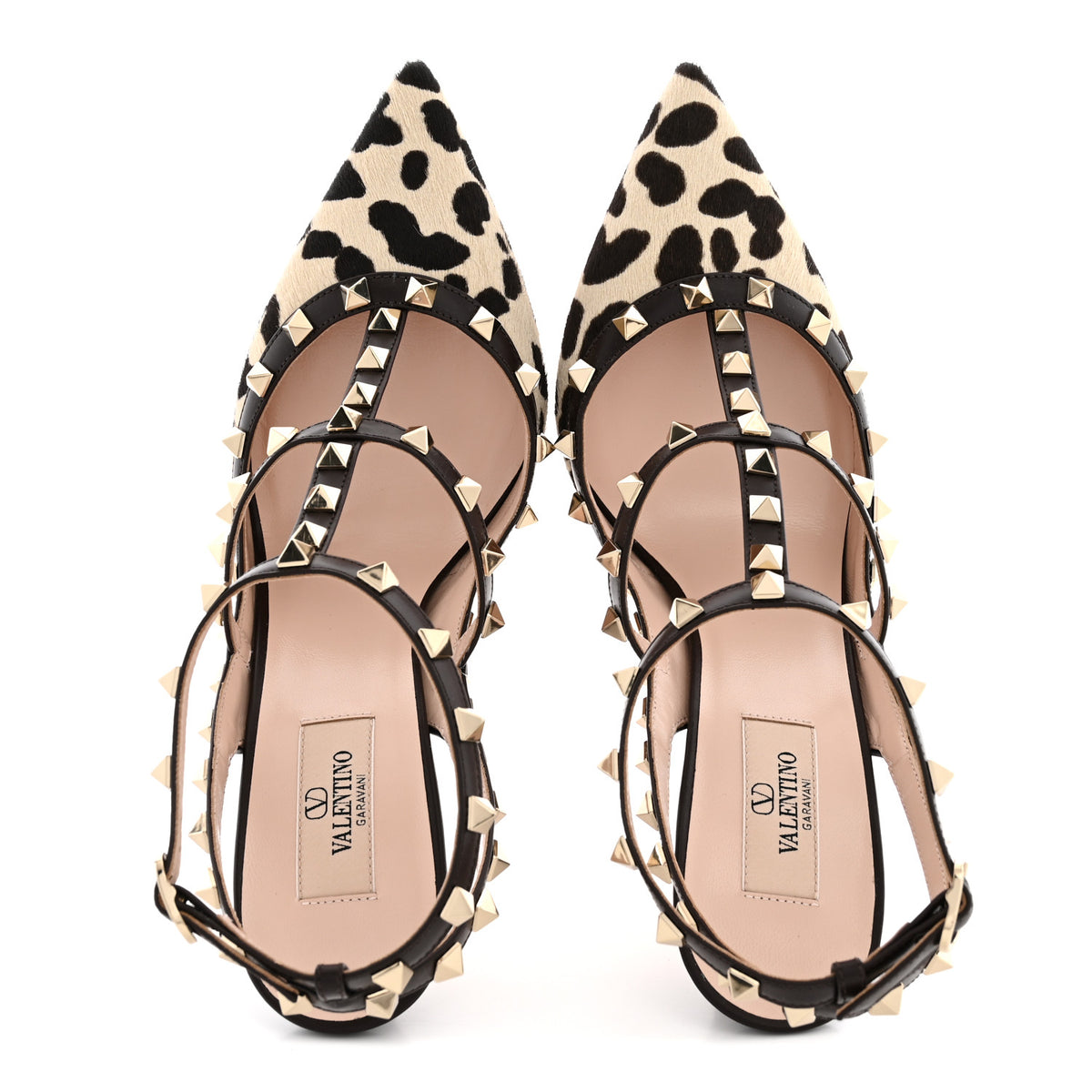 Valentino Garavani Calfskin Pony Hair Effect Rockstud Ankle Strap 100mm Pumps 41 Natural 2 of 11