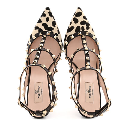 Valentino Garavani Calfskin Pony Hair Effect Rockstud Ankle Strap 100mm Pumps 41 Natural 2 of 11
