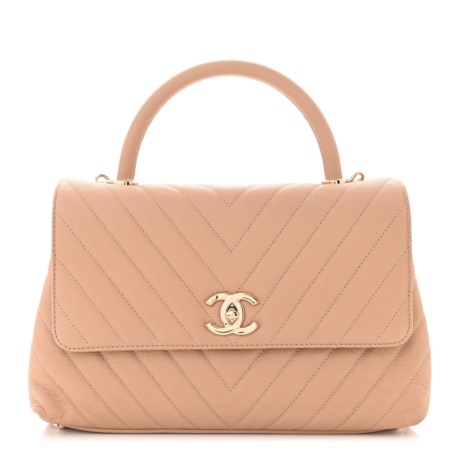 Chanel Caviar Chevron Quilted Small Coco Handle Flap Beige 1 of 11