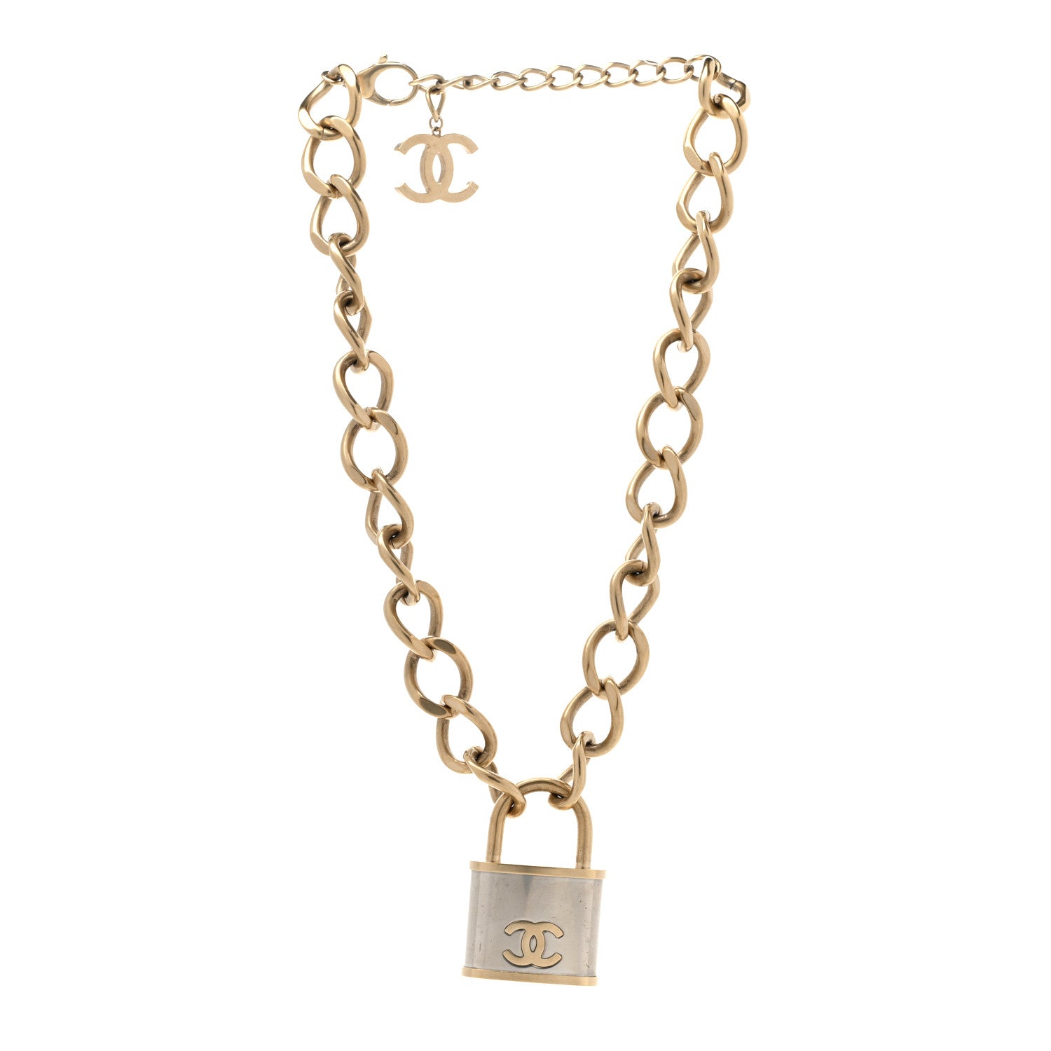 Chanel CC Oversized Padlock Necklace Gold Silver 3 of 7