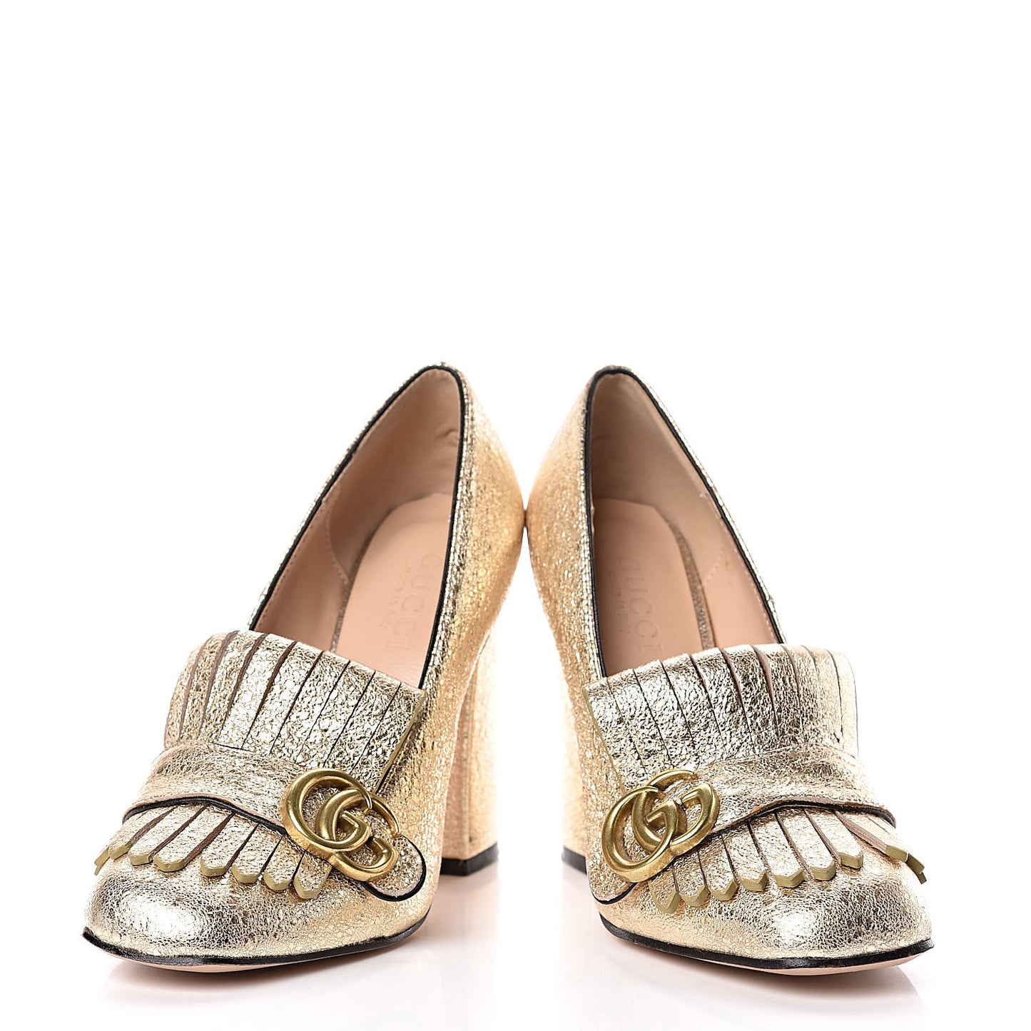 Galassia GG Marmont Fringe 105mm Loafer Pumps 37 Platino