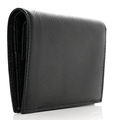 Prada Saffiano Triangle Bi-Fold Wallet Black 3 of 8