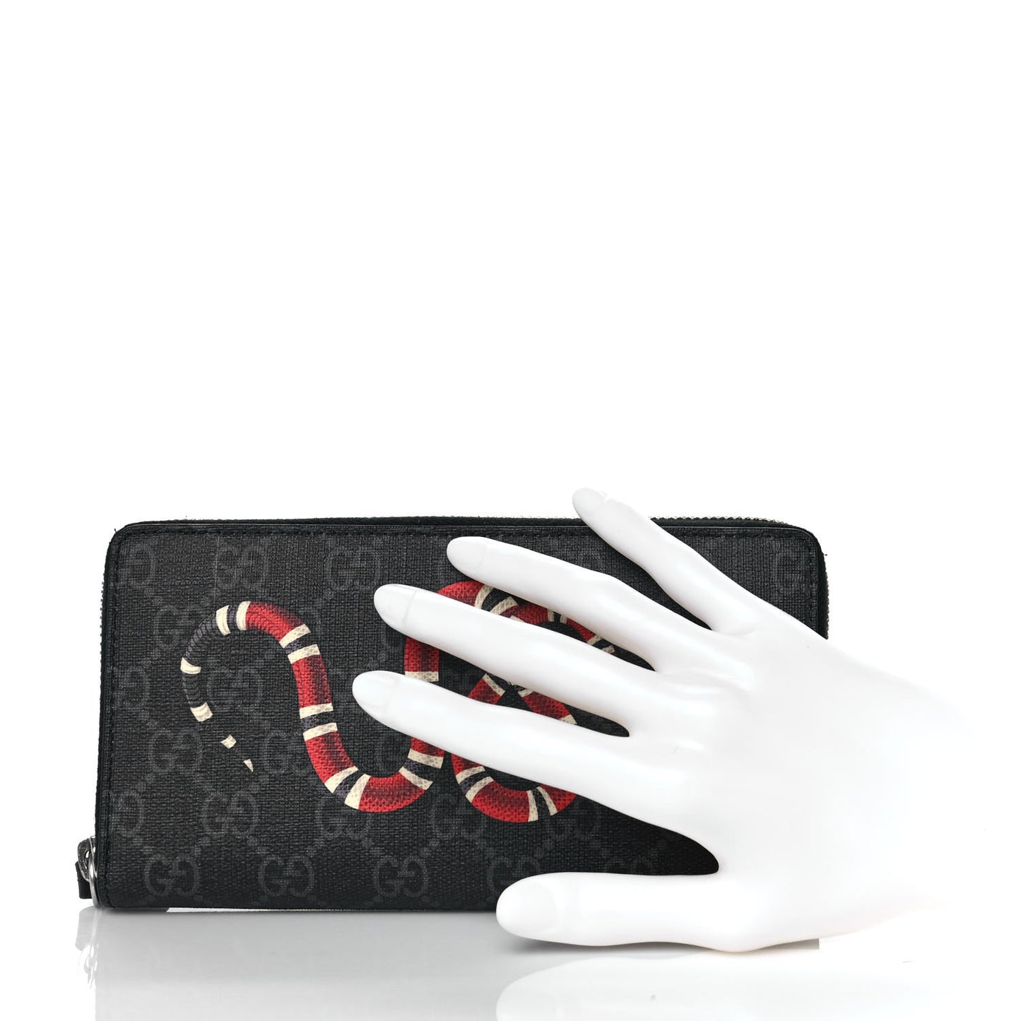 GG Supreme Monogram Kingsnake Zip Around Wallet Black Grey