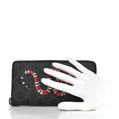 Gucci GG Supreme Monogram Kingsnake Zip Around Wallet Black Grey 2 of 8