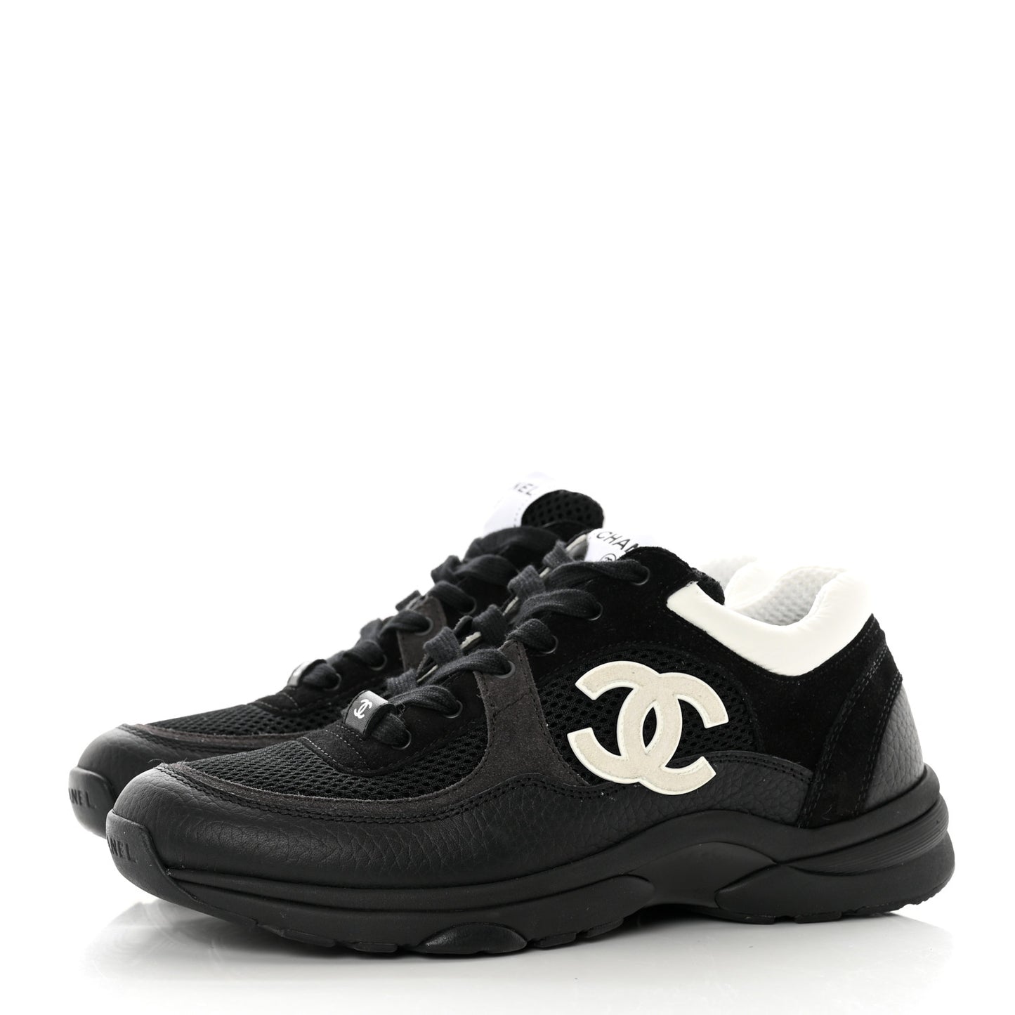 Mesh Suede Grained Calfskin Womens CC Sneakers 39 Black White