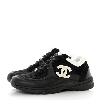 Chanel Mesh Suede Grained Calfskin Womens CC Sneakers 39 Black White 3 of 8