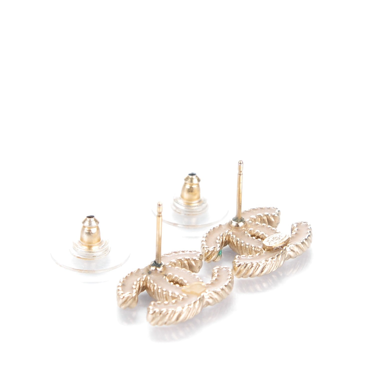 Chanel Enamel CC Earrings Beige Gold 9 of 10