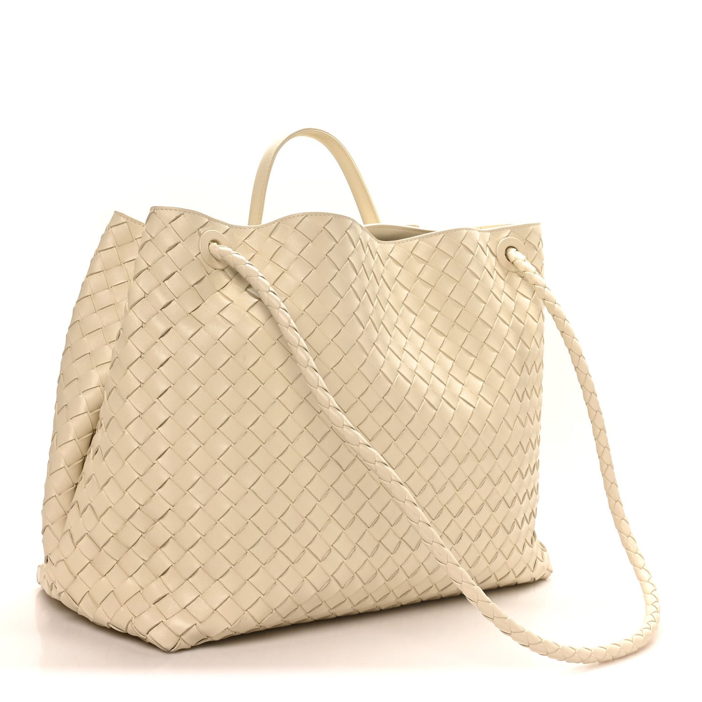 Nappa Intrecciato Wood Large Andiamo Shoulder Bag Sea Salt