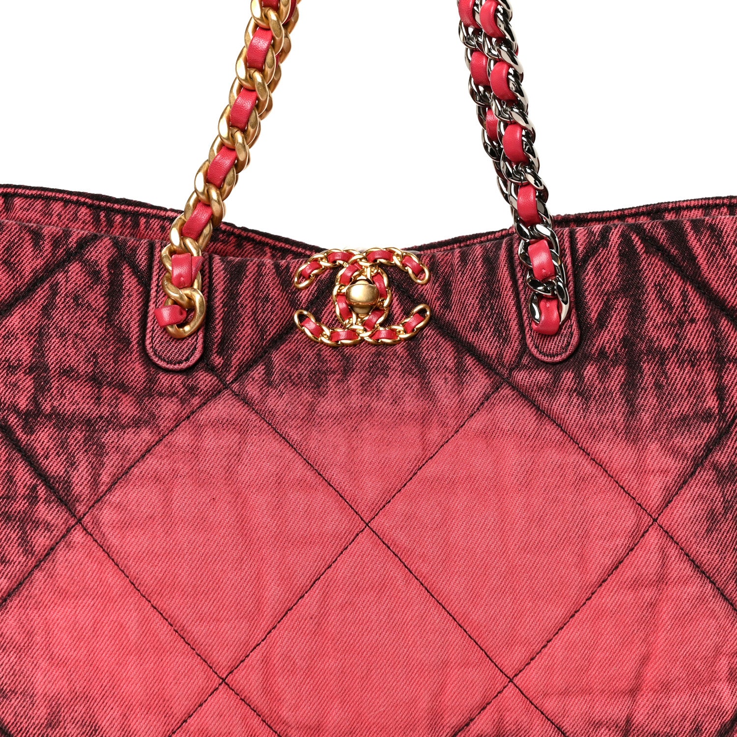 Chanel Washed Denim Quilted Chanel 19 East West Shopping Bag Pink 8 of 10