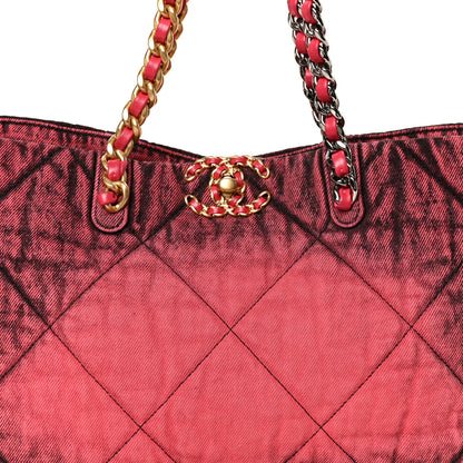 Chanel Washed Denim Quilted Chanel 19 East West Shopping Bag Pink 8 of 10
