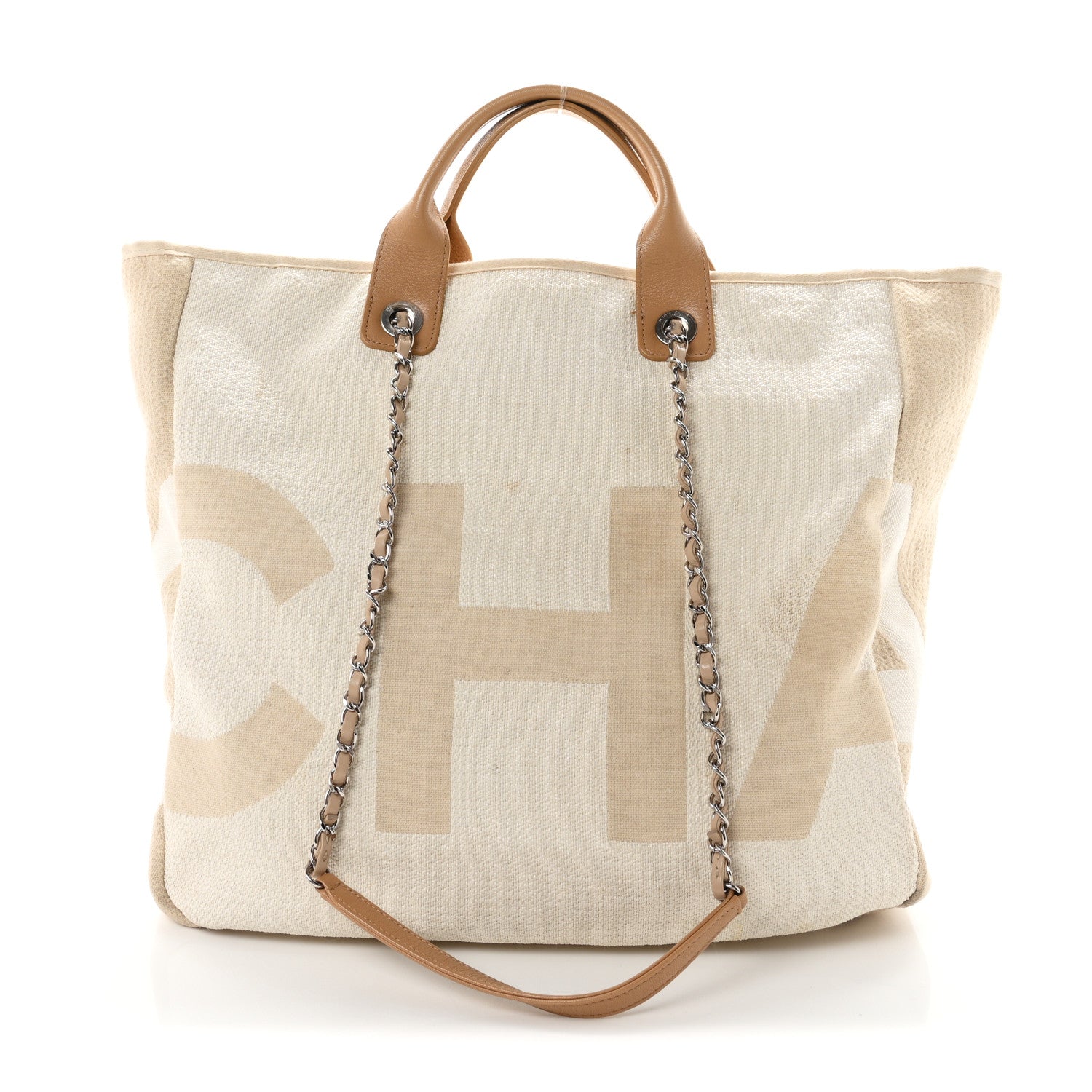 Chanel Canvas Large Shopping Tote White Beige 1 of 11