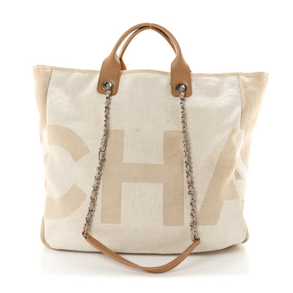Chanel Canvas Large Shopping Tote White Beige 1 of 11