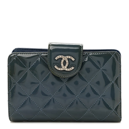 Chanel Patent Quilted Brilliant Zipped Pocket Wallet Blue 1 of 12