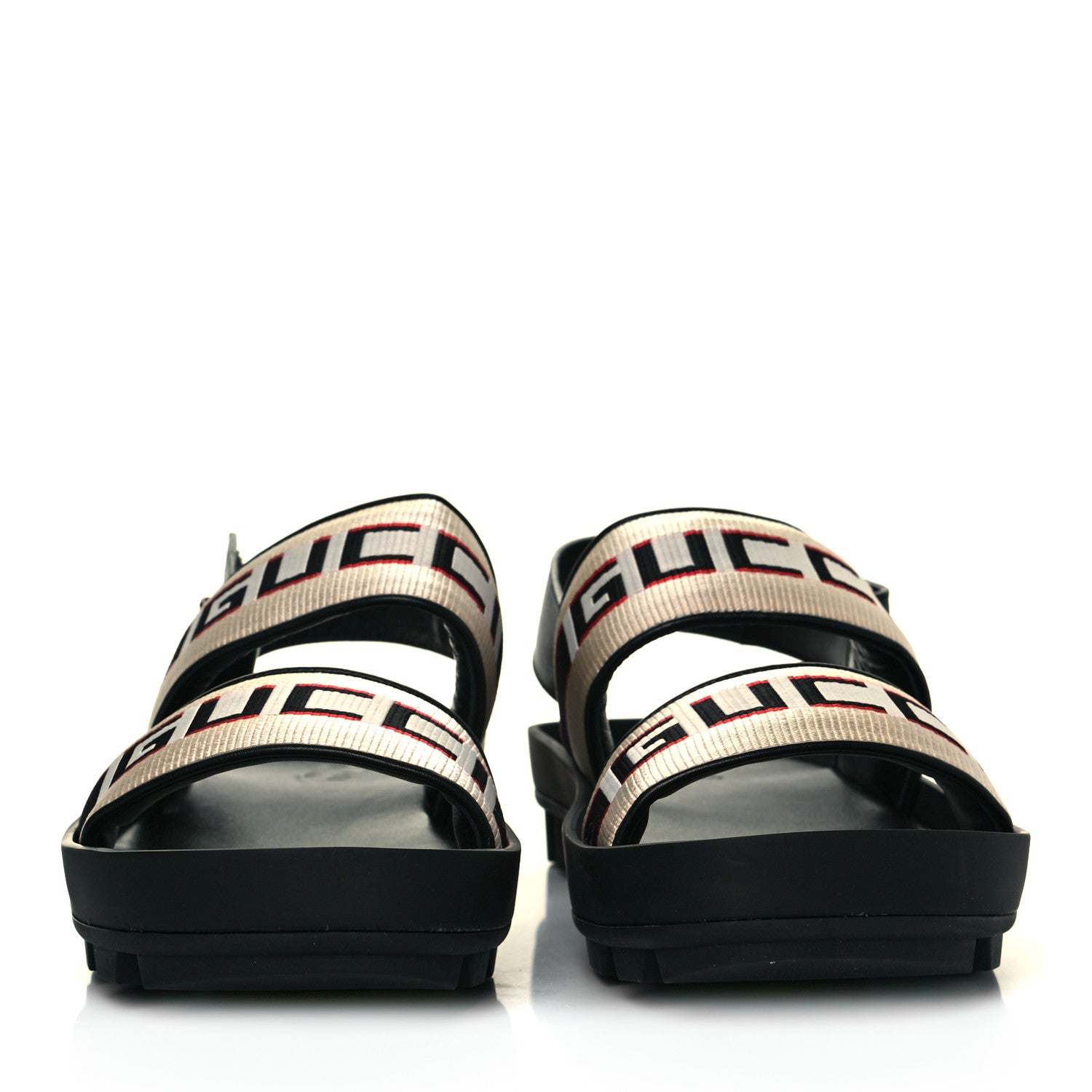 Gucci Nylon Cirano Lux Stripe Mens Cleat Sole Slingback Sandals 10 Ecru Poppy Black 2 of 8