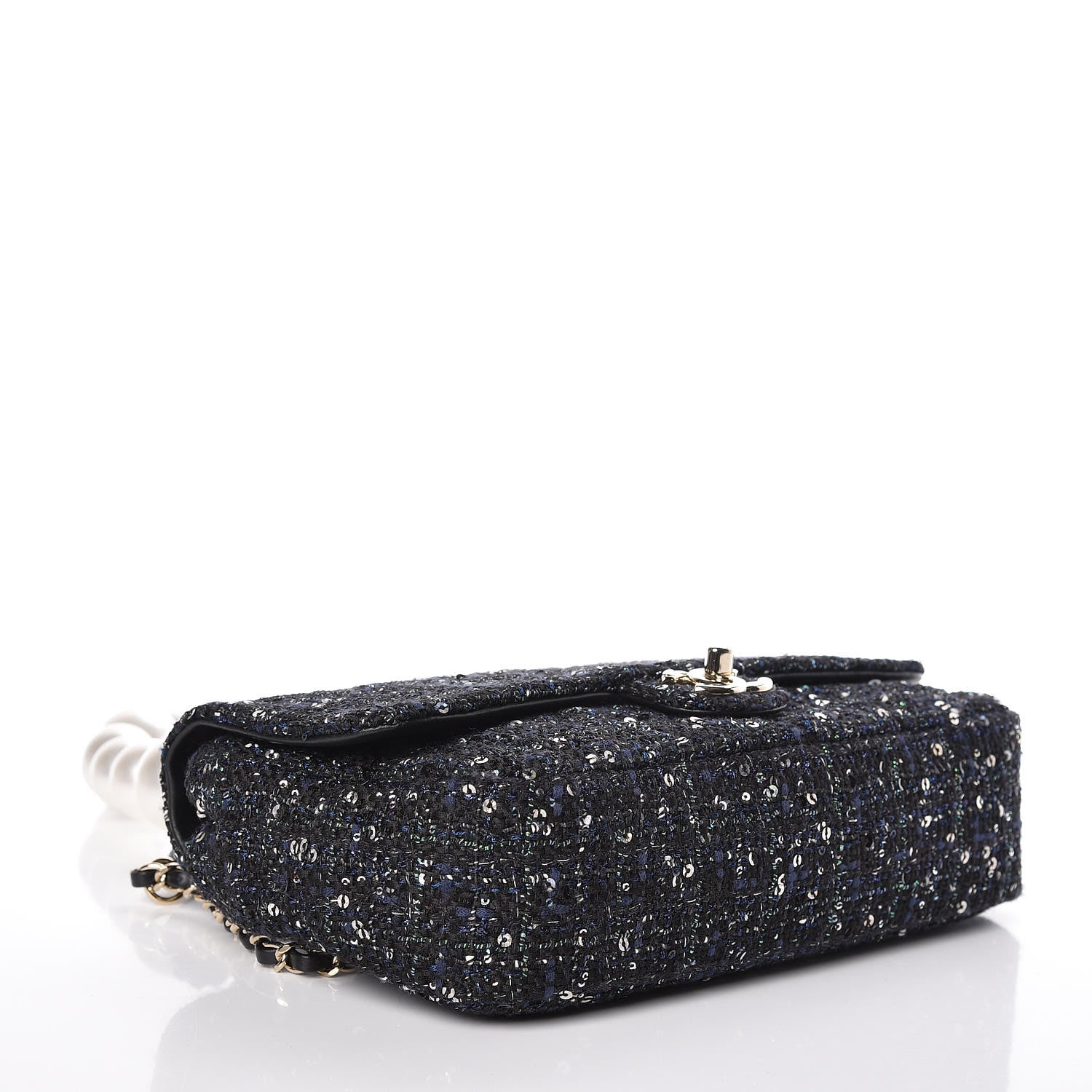 Chanel Tweed Medium Pearl Handle Flap Black Ecru 5 of 10