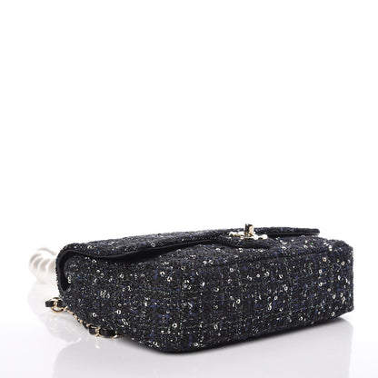 Chanel Tweed Medium Pearl Handle Flap Black Ecru 5 of 10