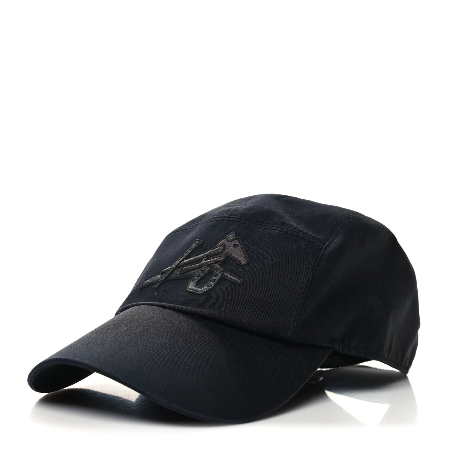 Hermes Stretch Cotton Lambskin Nevada Puzzle Equestre Hat 58 Black 1 of 7