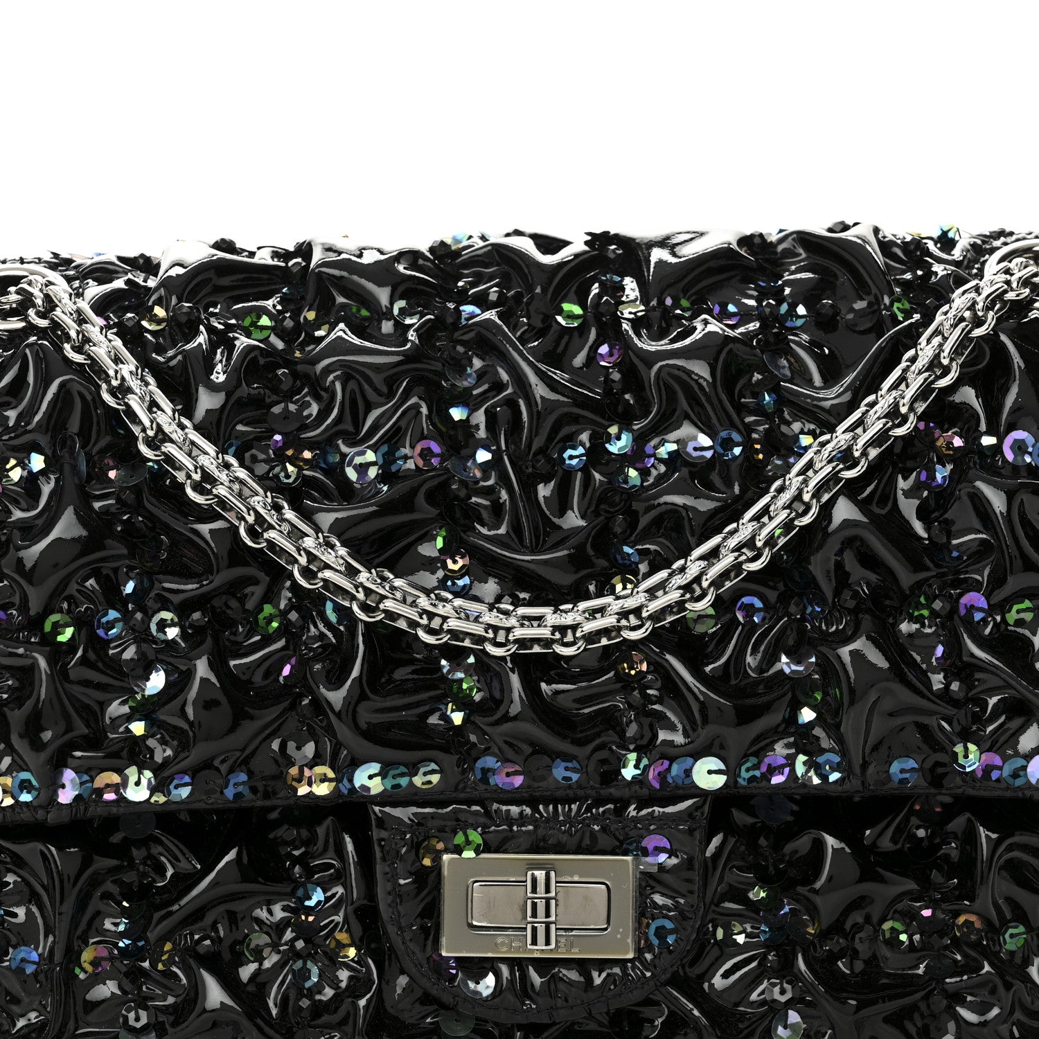 Chanel Patent Sequin Crystal Ruched 2.55 Reissue 225 Flap Black 7 of 9