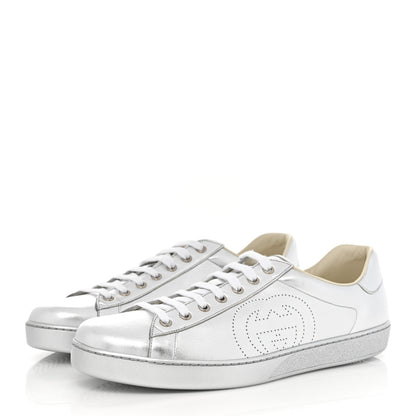 Gucci Metallic Nappa Interlocking G Perforated Mens Ace Sneakers 11.5 Argento 3 of 8