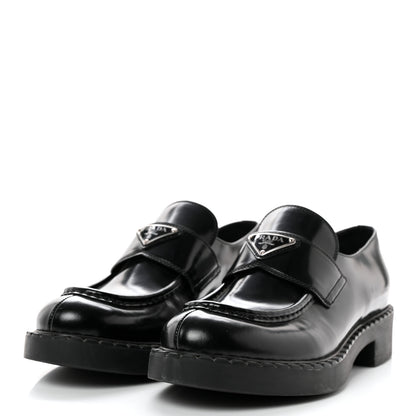 Prada Spazzolato Metal Triangle Logo 50mm Loafers 41 Black 3 of 8
