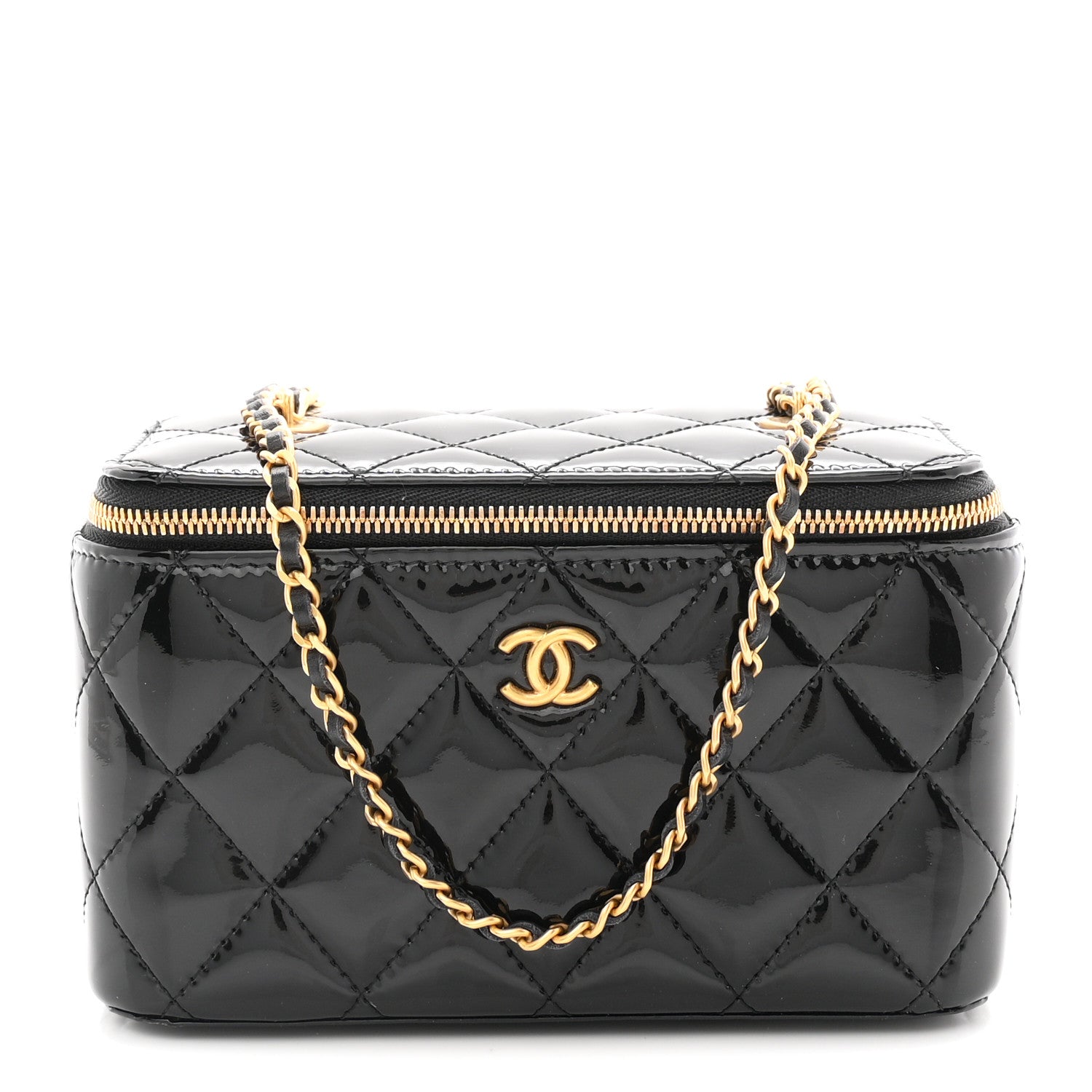 Chanel Patent Enamel Quilted Small Coco Hearts Vanity Case With Chain Black 1 of 10