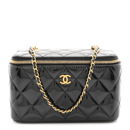 Chanel Patent Enamel Quilted Small Coco Hearts Vanity Case With Chain Black 1 of 10