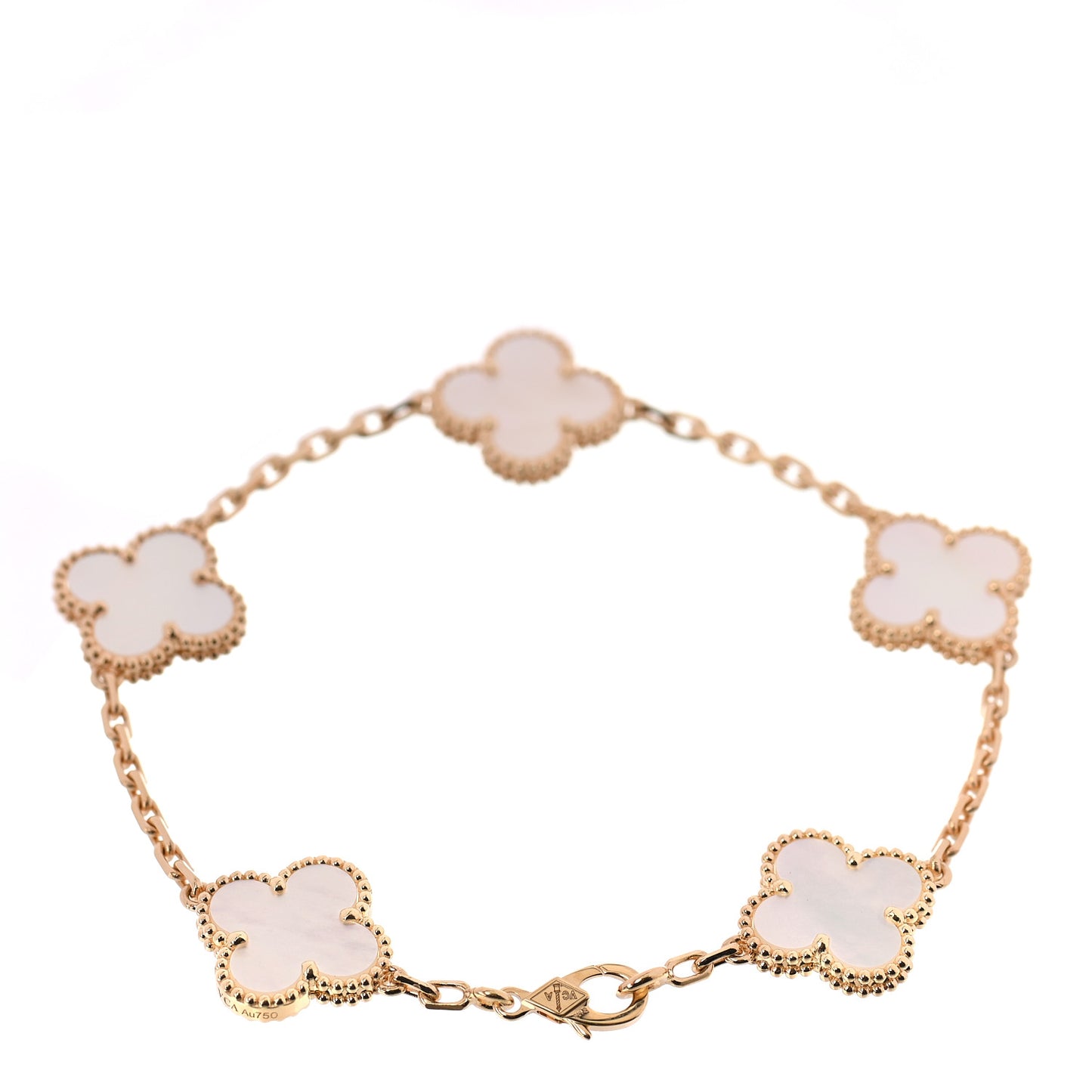 18K Yellow Gold Mother of Pearl 5 Motifs Vintage Alhambra Bracelet