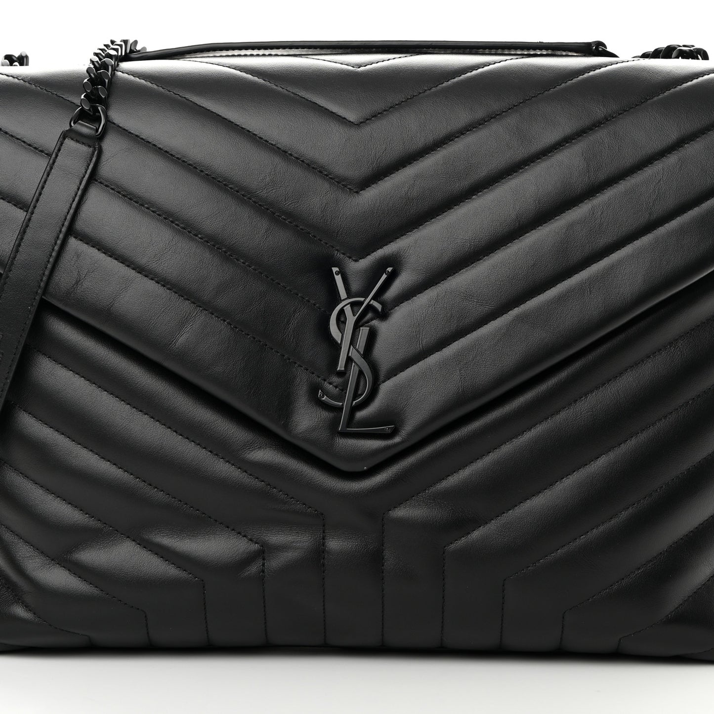 Calfskin Y Quilted Monogram Monochrome Large Loulou Chain Satchel Black