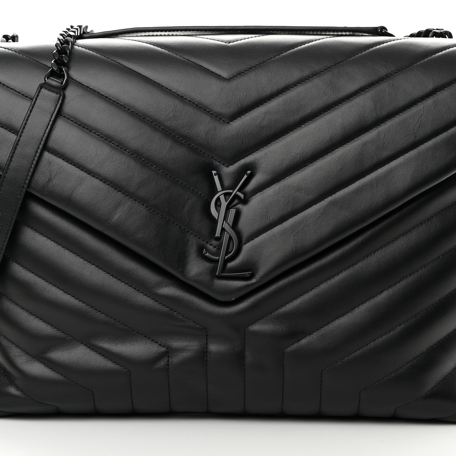 Saint Laurent Calfskin Y Quilted Monogram Monochrome Large Loulou Chain Satchel Black 7 of 17