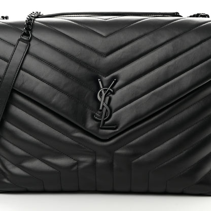 Saint Laurent Calfskin Y Quilted Monogram Monochrome Large Loulou Chain Satchel Black 7 of 17