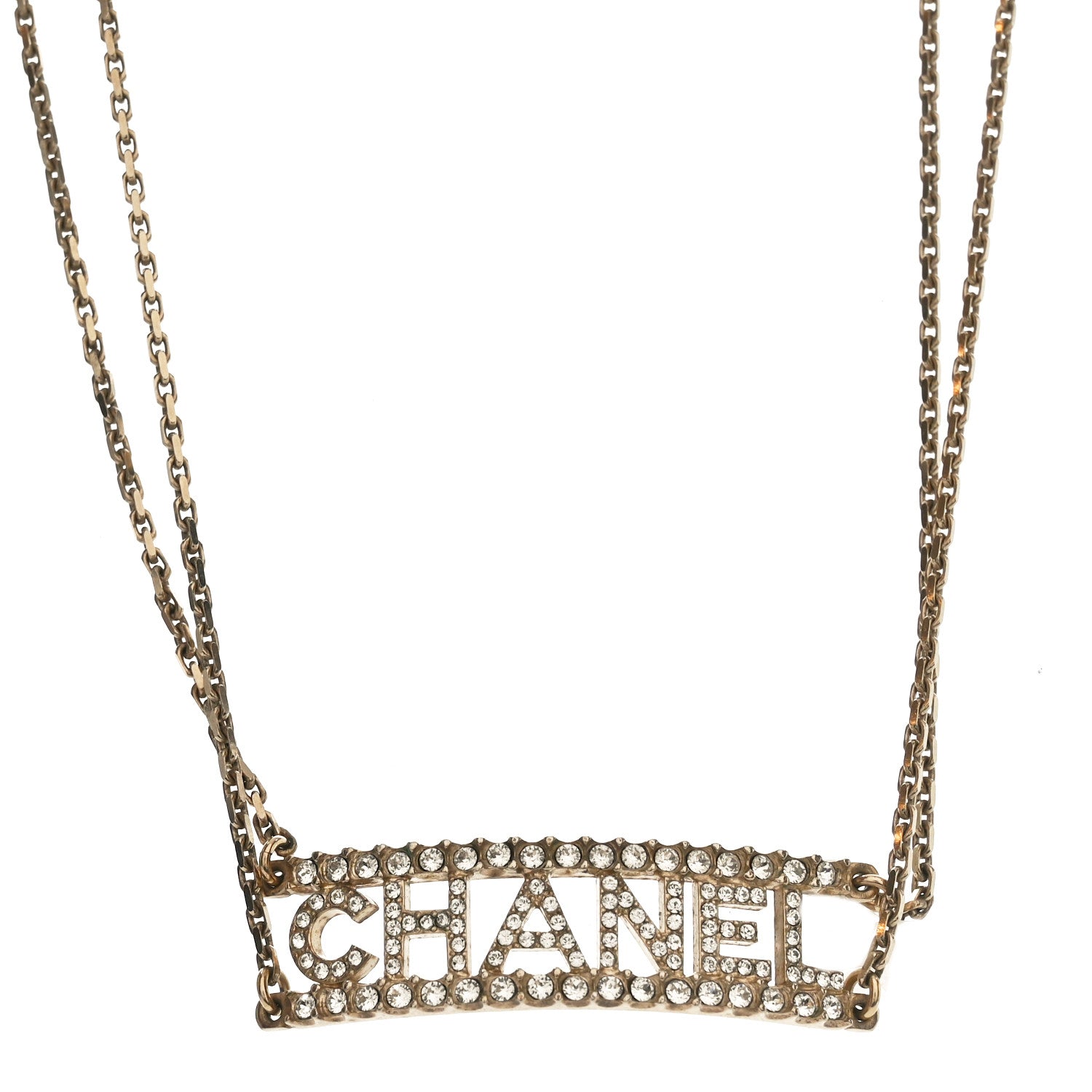 Chanel Metal Crystal Logo Choker Necklace Gold 1 of 4