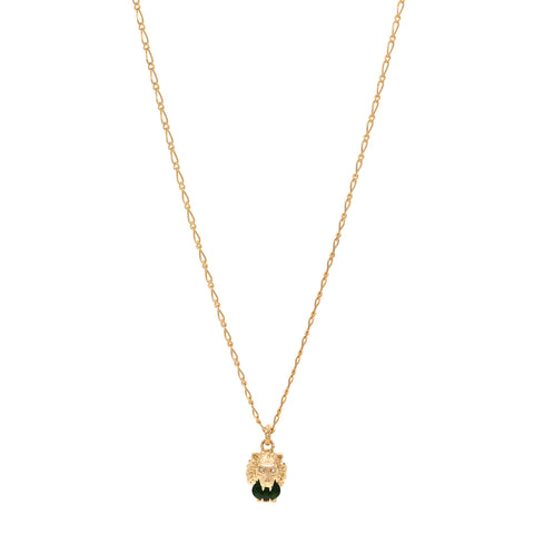 18K Yellow Gold Diamond Chrome Diopside Lion Head Necklace