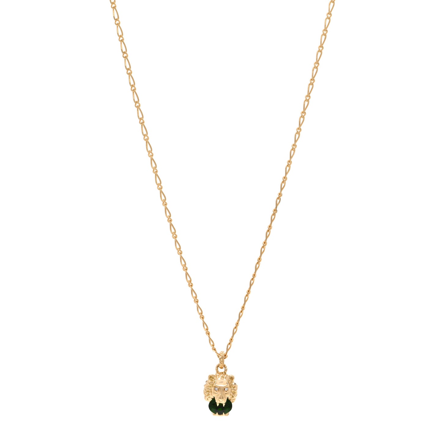 18K Yellow Gold Diamond Chrome Diopside Lion Head Necklace