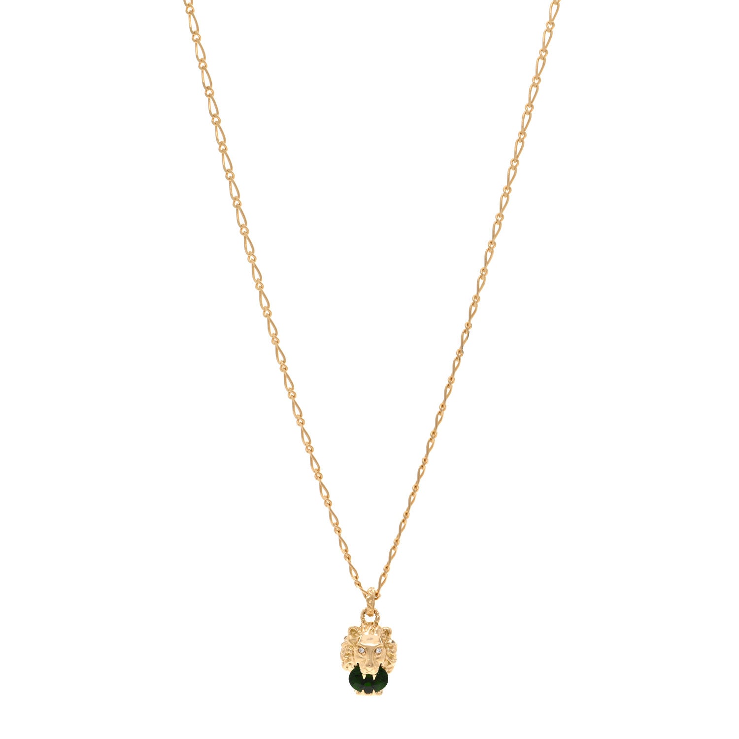 Gucci 18K Yellow Gold Diamond Chrome Diopside Lion Head Necklace 1 of 5