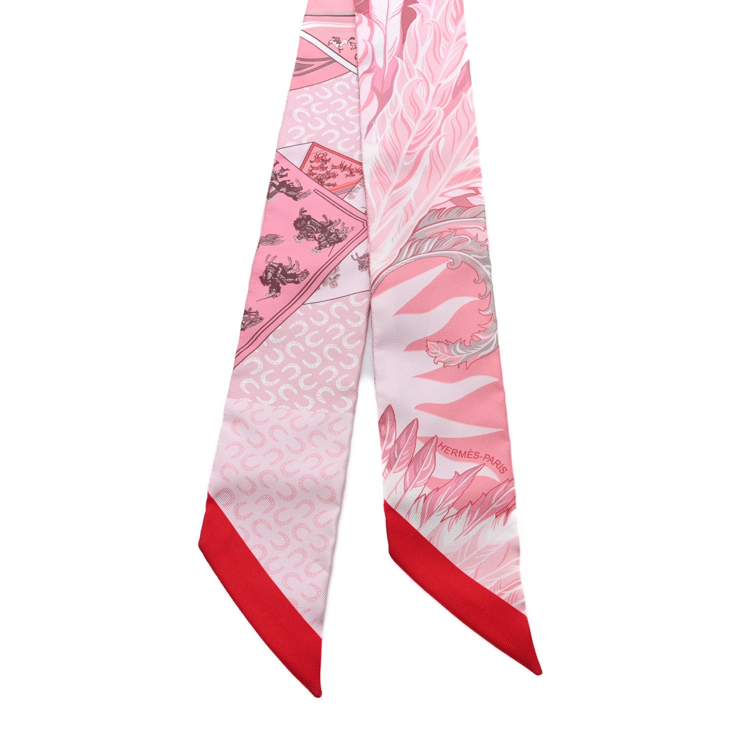 Hermes Silk Cheval Phoenix Twilly Grenadine Rose Gris 2 of 3