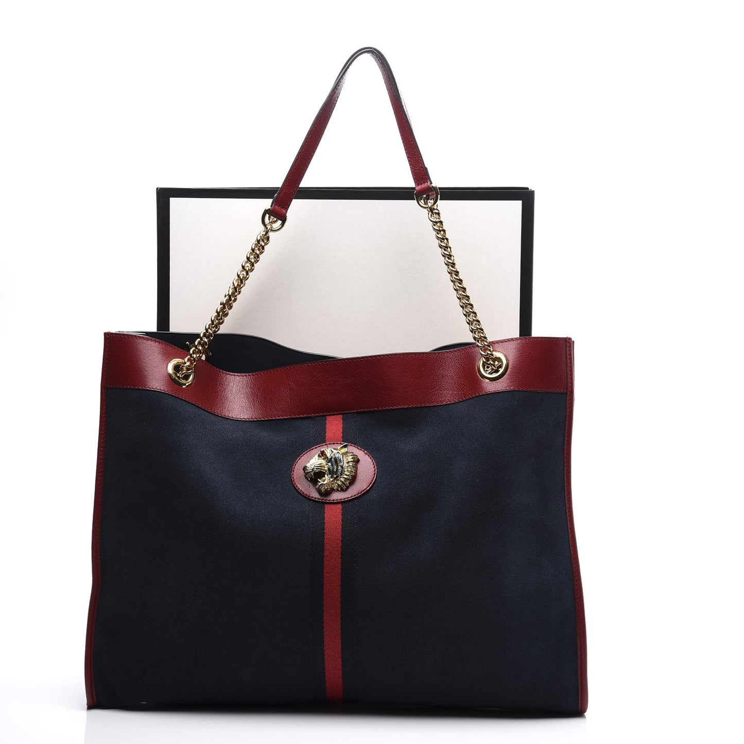 Suede Calfskin Large Rajah Chain Tote New Blue Romantic Cherry