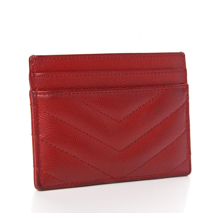 Saint Laurent Grain De Poudre Matelasse Chevron Monogram Credit Card Case New Red 2 of 8