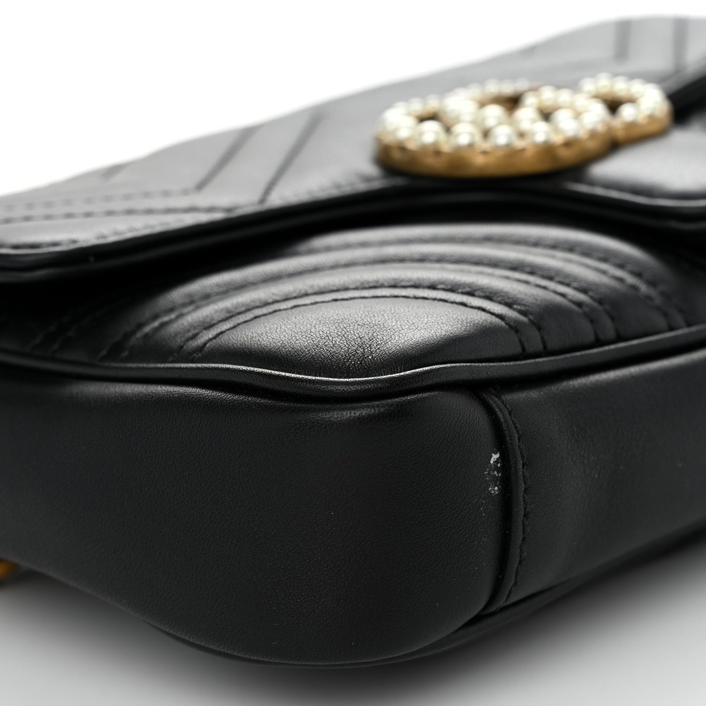 Calfskin Matelasse Pearly GG Marmont Chain Belt Bag Black