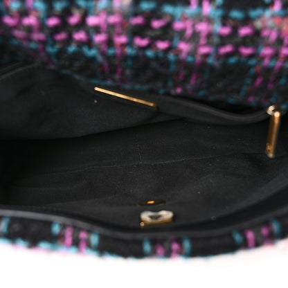 Chanel Tweed Quilted Large Chanel 19 Flap Black Blue Purple 5 of 10