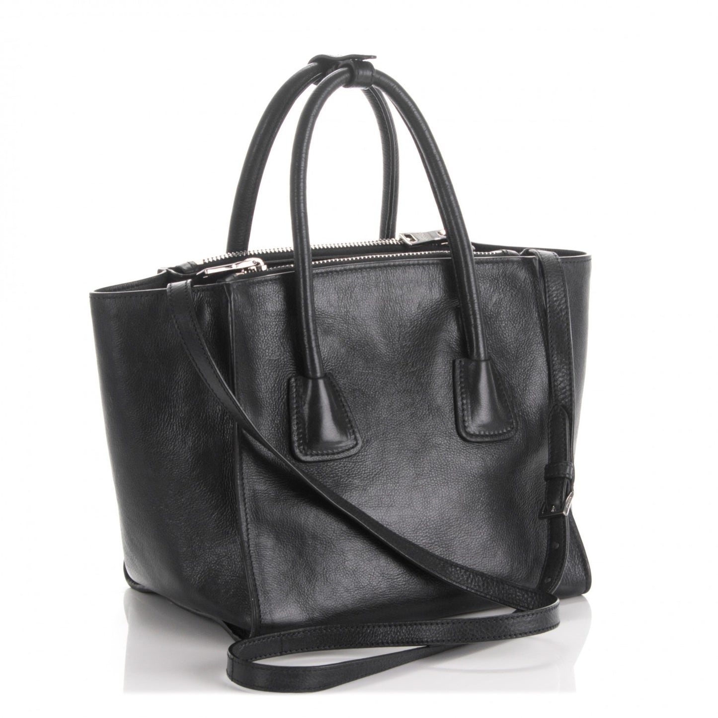 Glace Calf Small Twin Pocket Tote Nero Black