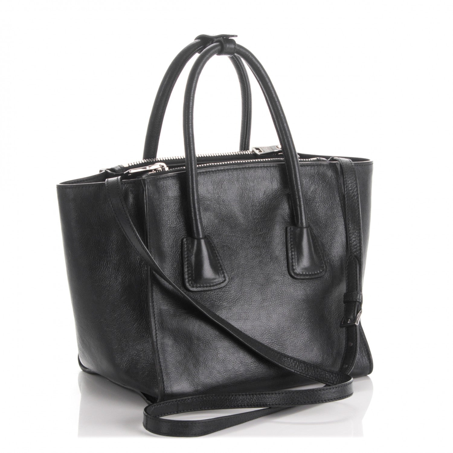 Prada Glace Calf Small Twin Pocket Tote Nero Black 3 of 7